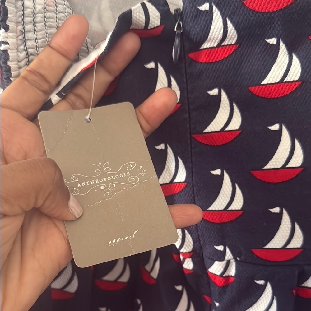 Ahoy sailor! Nautical sailboat Anthropologie Blue Halter Mini Sundress babydoll - Picture 7 of 14